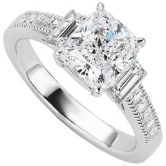 GIA Certified 2.01 Carat Cushion Cut Diamond Platinum Engagement Ring