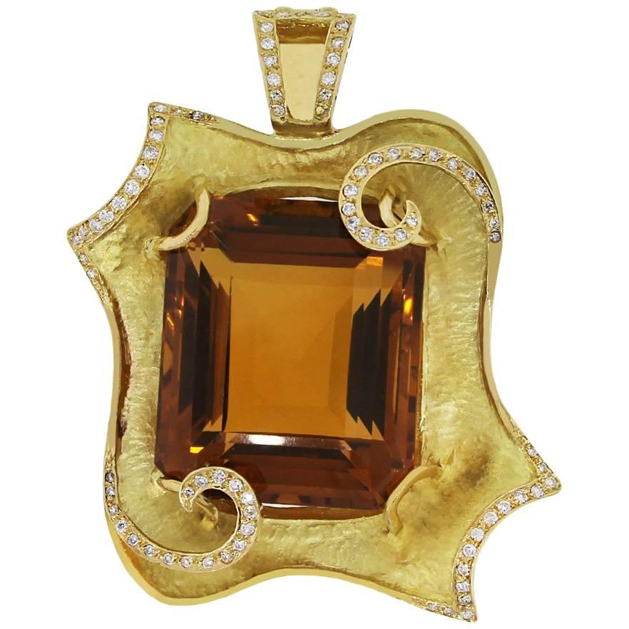 115.91 Carat Citrine and Diamond Pendant