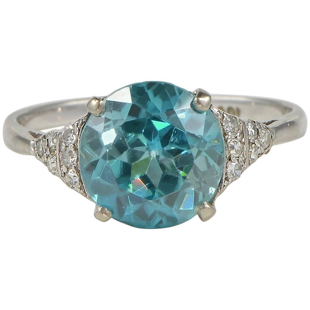 Art Deco 5.80 Carat Natural No Heat Zircon Diamond Ring For Sale