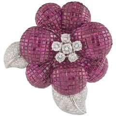Large Diamond and Ruby Brooch