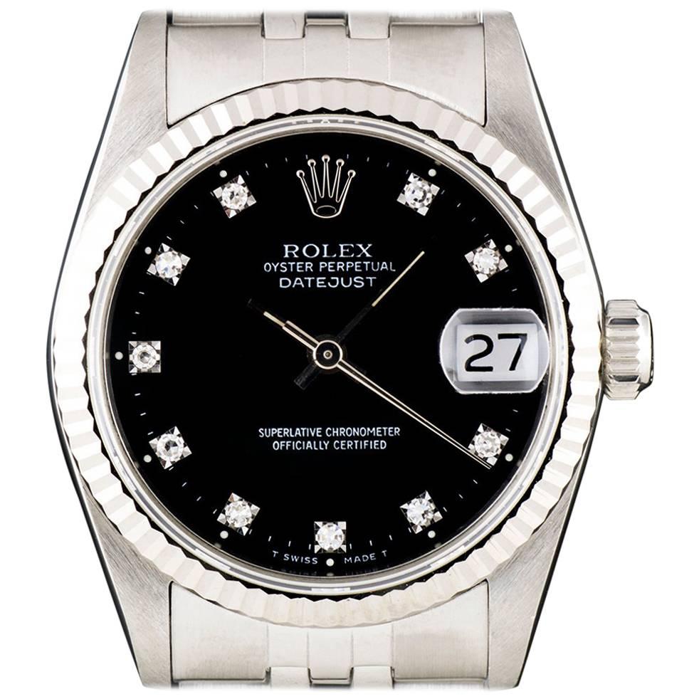 Rolex stainless Steel Datejust Black Diamond Dial automatic wristwatch 