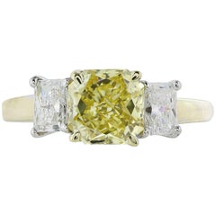 1.66 Carat Fancy Yellow Diamond Three-Stone Ring