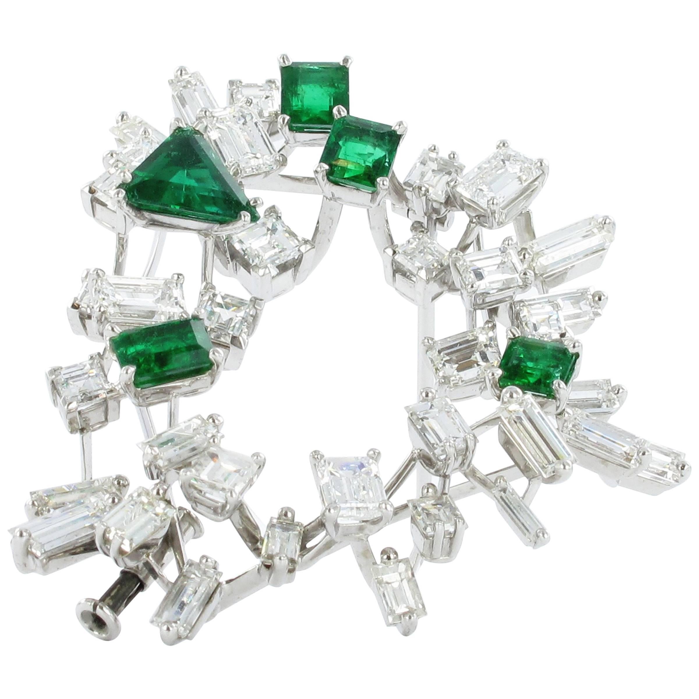 Emerald and Diamond Cluster Brooch by Meister