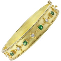 18 Karat Yellow Gold Tsavorite Diamond Bangle