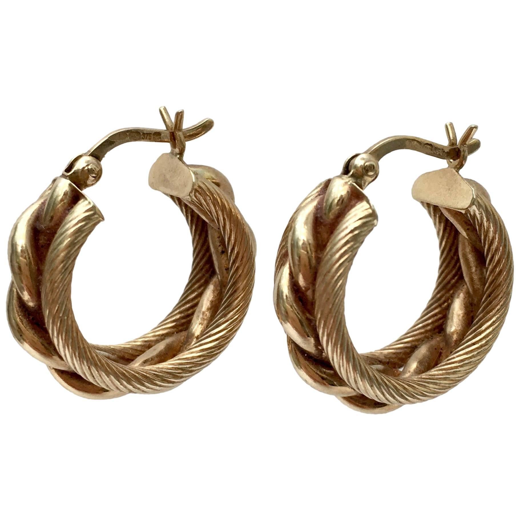 Gold Hoop Earrings Twisted Rope Braided Nautical Vintage Jewelry Chunky Hoops