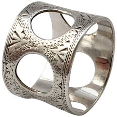 Gravur-Ring, runder Münzschliff, breiter Band, Siam, Silber, Vintage-Schmuck
