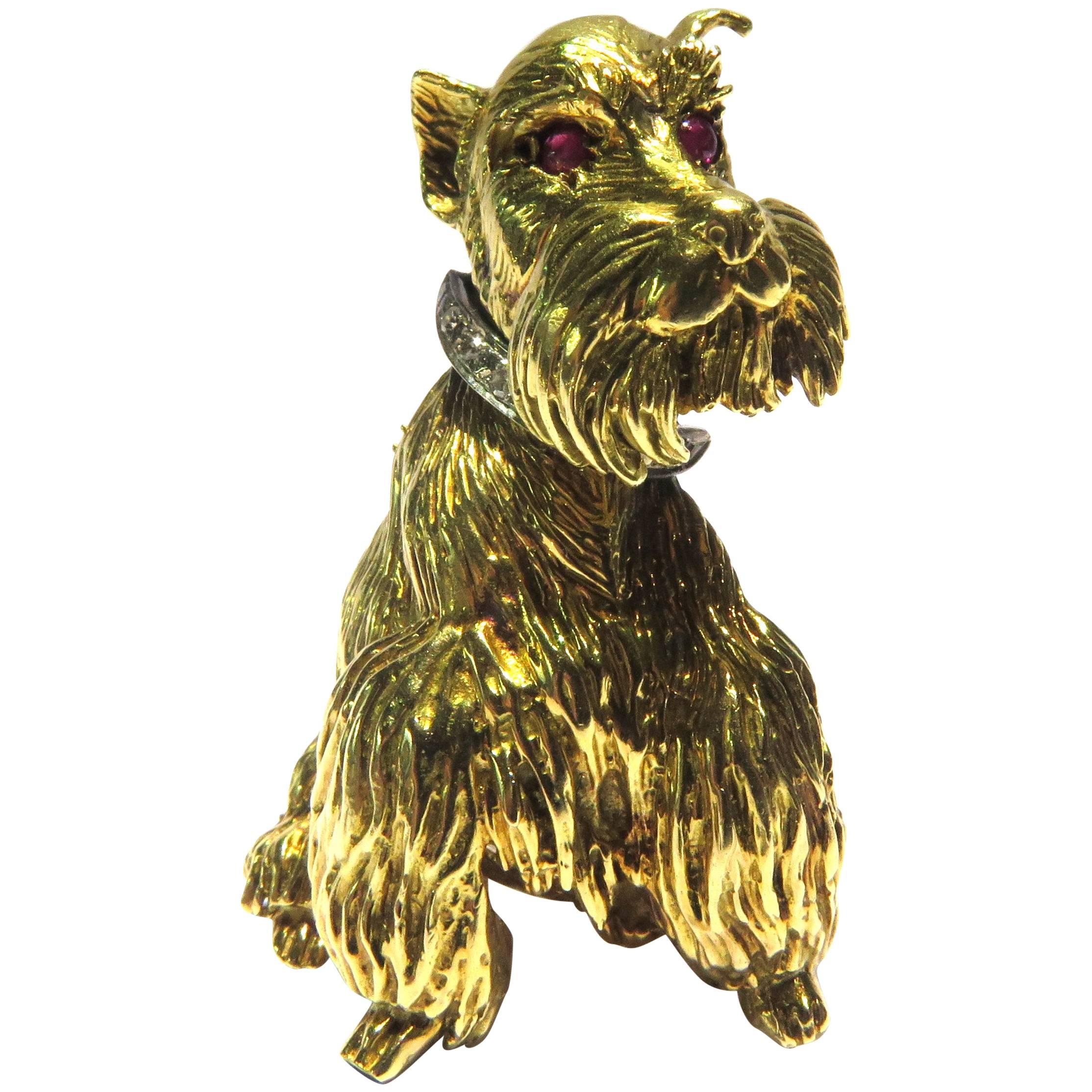 Schnauzer Ruby Diamond Gold Dog Pin