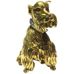 Vintage Schnauzer Ruby Diamond Gold Dog Pin