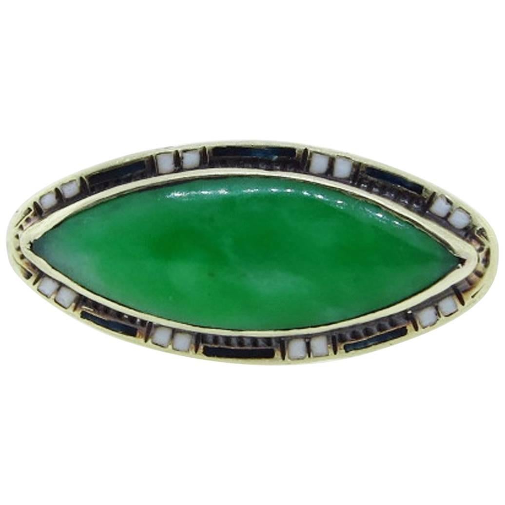 Egyptian Revival Jade and Enamel Ring