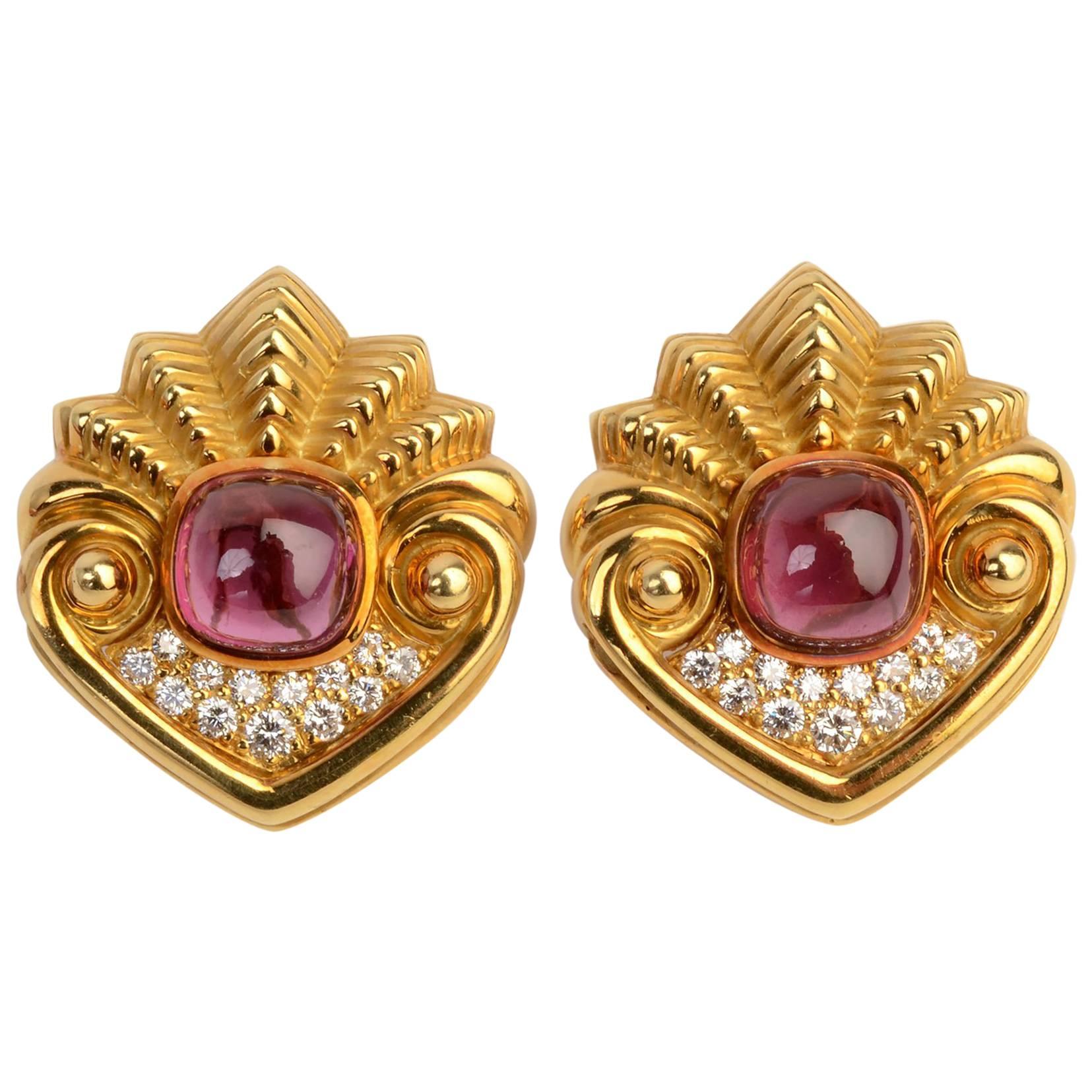 SeidenGang Gold Rubelite Earrings For Sale