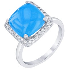 3.40 Carat Turquoise Diamond 14 Karat White Gold Cocktail Ring