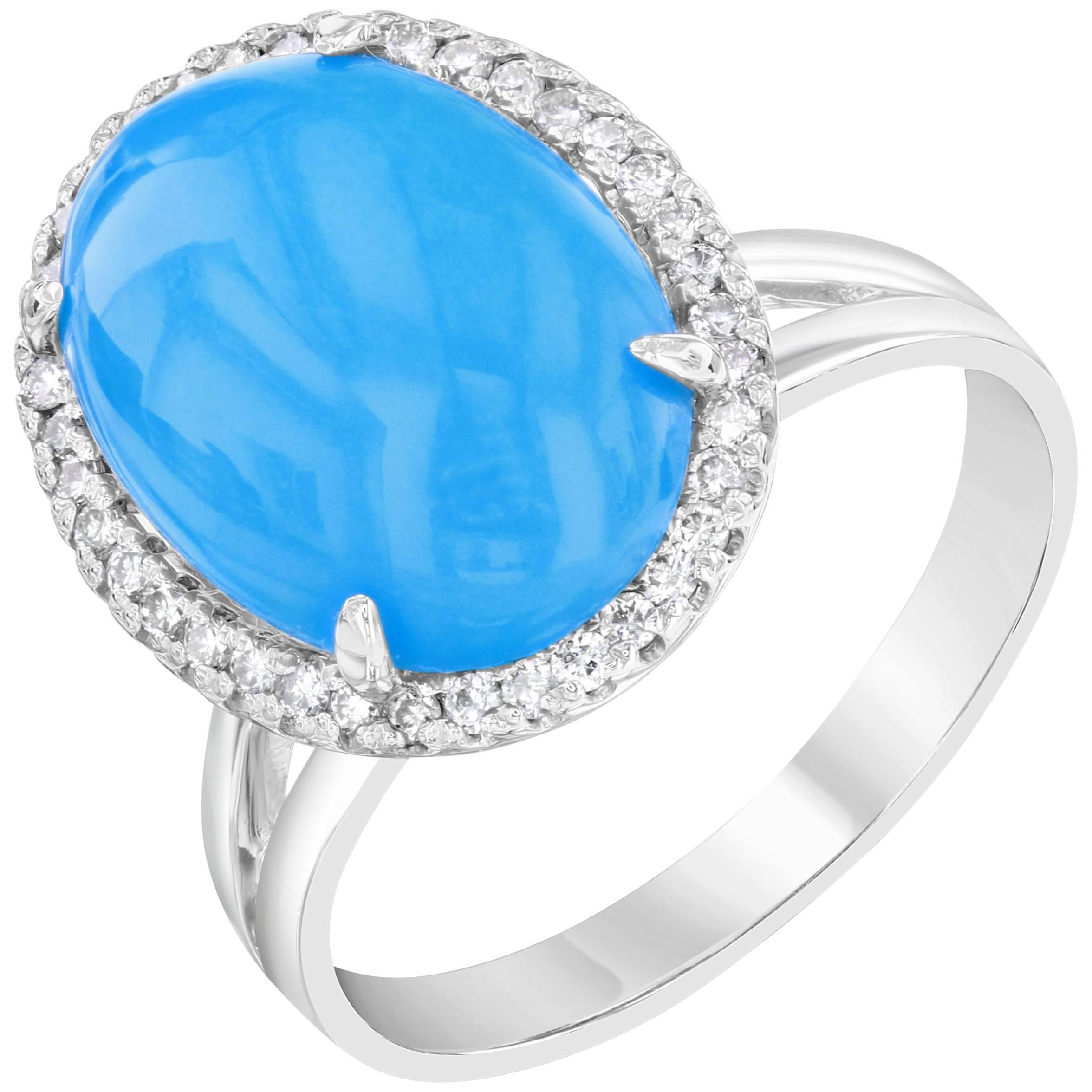 4.72 Carat Oval Cut Turquoise Diamond White Gold Cocktail Ring