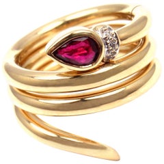 Ponte Vecchio Ruby Diamond Puzzle Stacking Snake Yellow Gold Band Ring