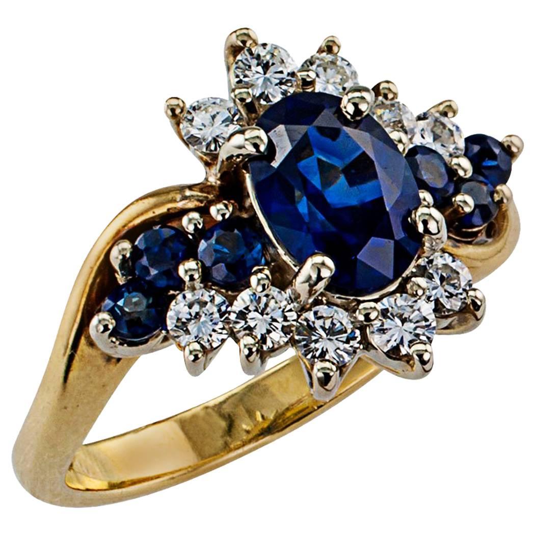 Sapphire Diamond Cluster Two-Tone Gold Ring