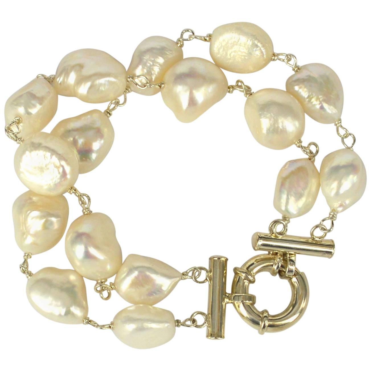 Decadent Jewels Fresh Water Pearl Double Strand Silver Bracelet
