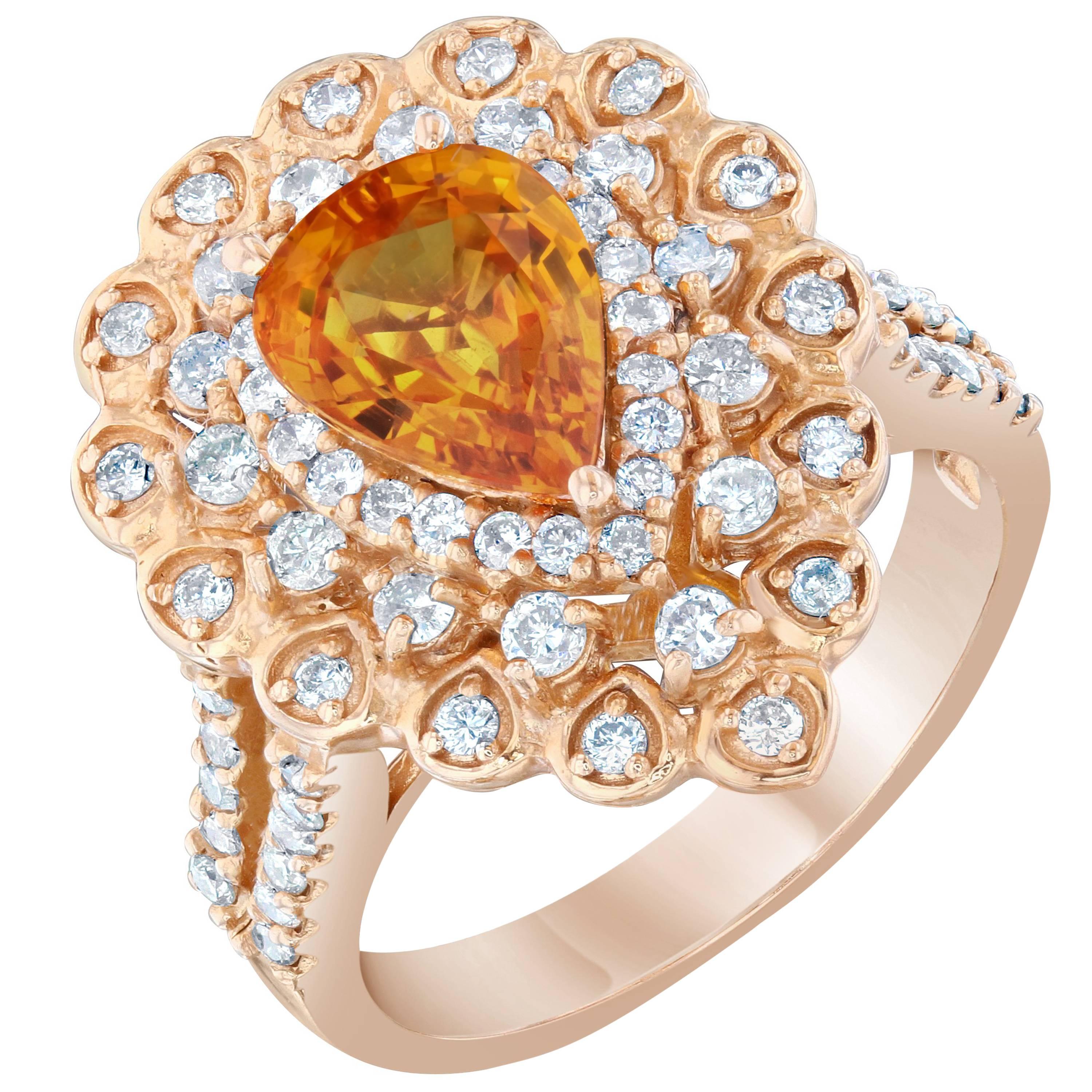 3.02 Carat Orange Sapphire Diamond Cocktail Ring