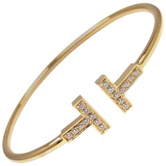 Tiffany & Co. Diamond T Yellow Gold Bangle Bracelet