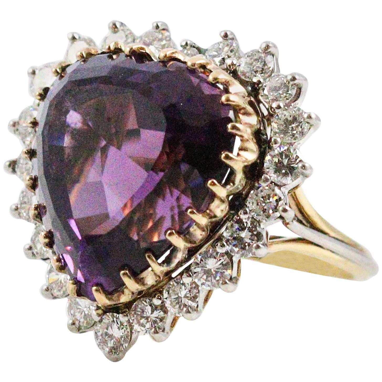 1950s Retro 12 Carat Approximate Heart Shaped Amethyst and Diamond Ring