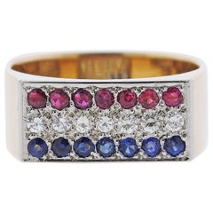 Vintage 1970s Dinh Van Diamond Sapphire Ruby Gold Square Ring