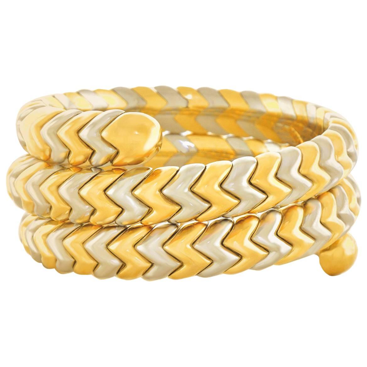 Bulgari Gold and Steel “Spiga” Snake Bracelet