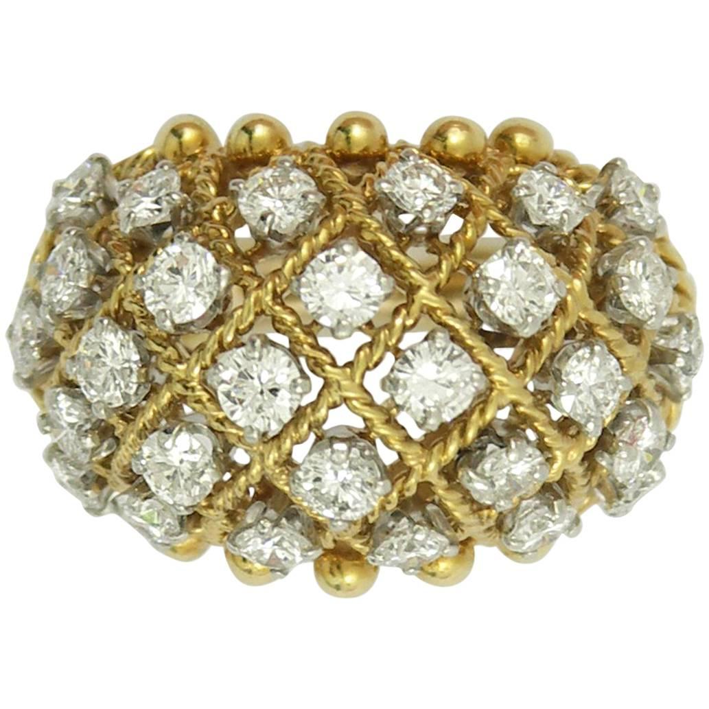 Van Cleef & Arpels Lattice Diamond Gold Ring