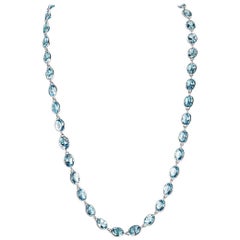 126.04 Carat Oval Blue Topaz White Gold Chain Necklace