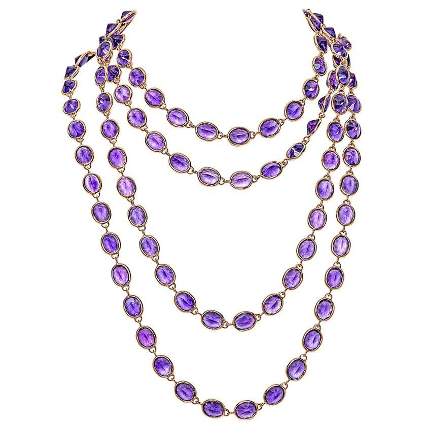 265.76 Carat Amethyst Rose Gold Chain Necklace