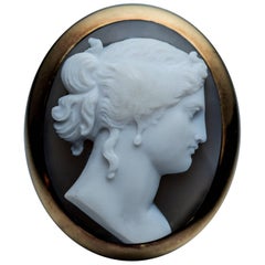 Antique Victorian Classical Carved High Relief Agate Cameo Gold Brooch