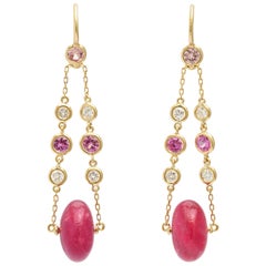 Pink Tourmaline, Diamond and Pink Sapphire Drop Earrings
