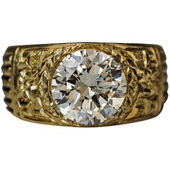 Old Russian 3.48 Carat Diamond Carved Gold Men’s Ring