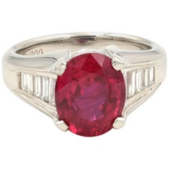 Platinum Red Oval Ruby and Diamond Ring