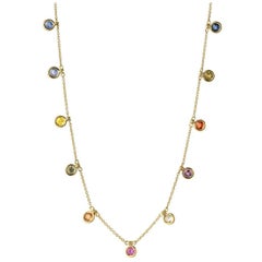 4.95 Carat Multi-Color Bezel Sapphire Necklace, 16 Inches 