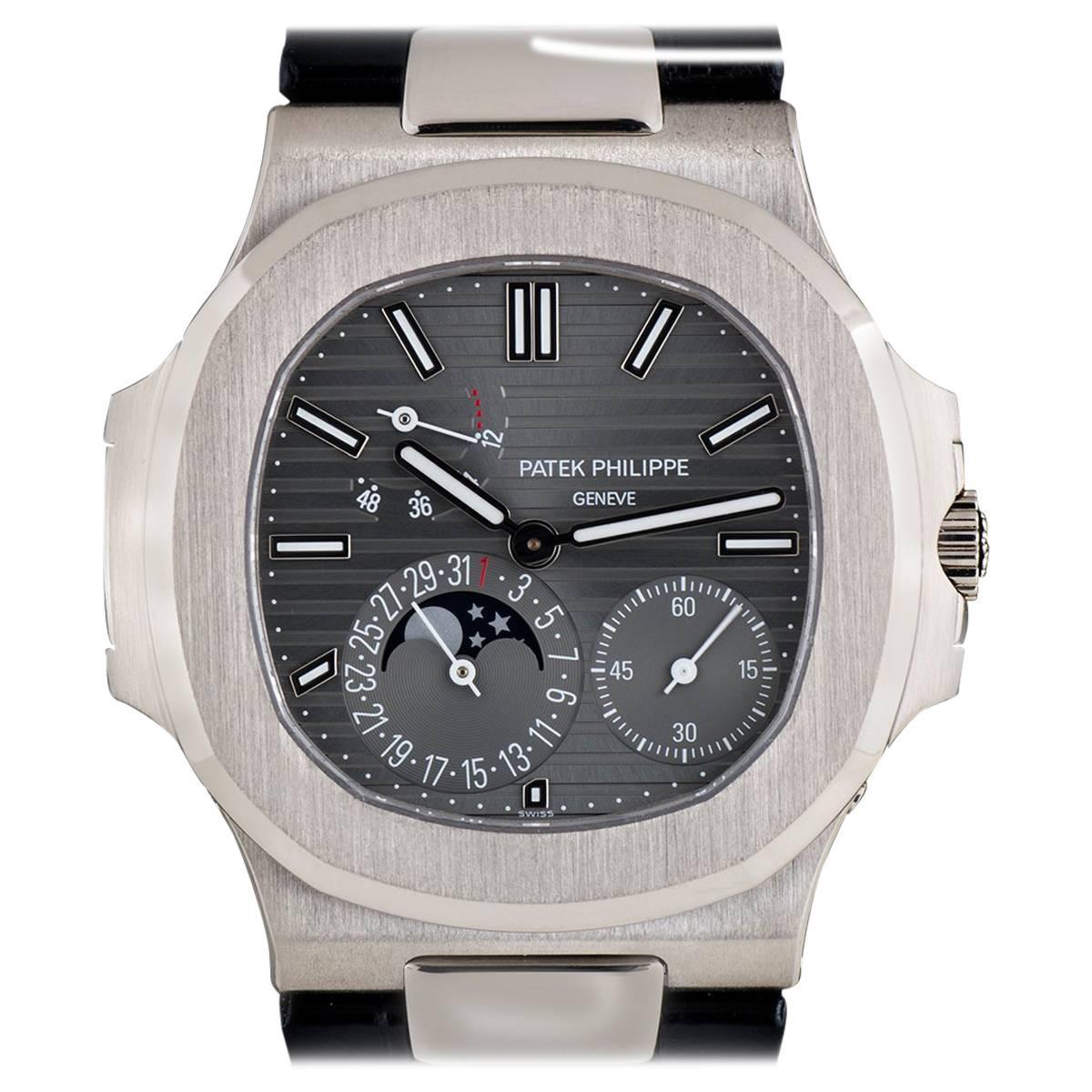 Patek Philippe White Gold Power Reserve Moonphase Nautilus automatic wristwatch
