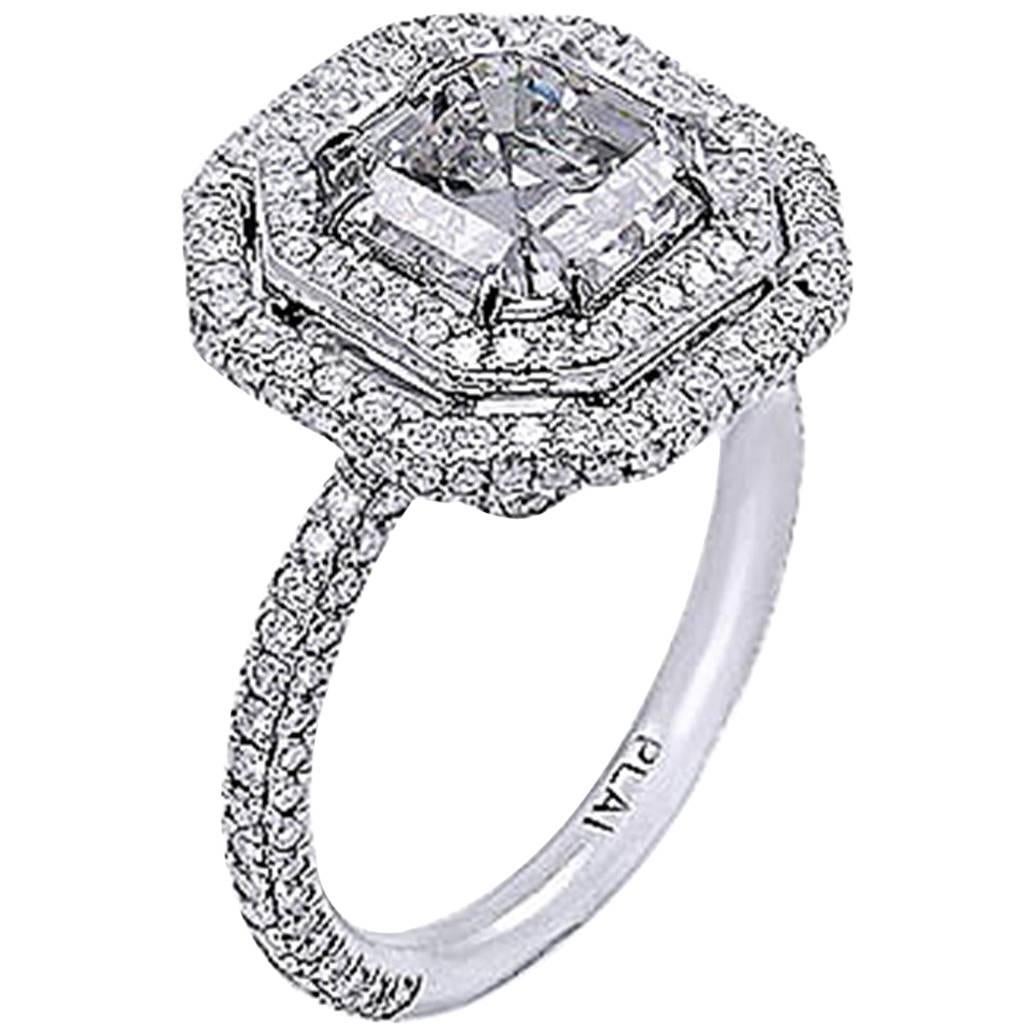 GIA Certified 3.01 Carat Asscher Cut Platinum Engagement Ring