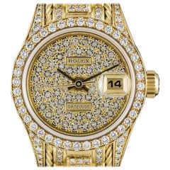 Rolex Damen Gelbgold Pavé Diamond Datejust Ungetragene automatische Armbanduhr