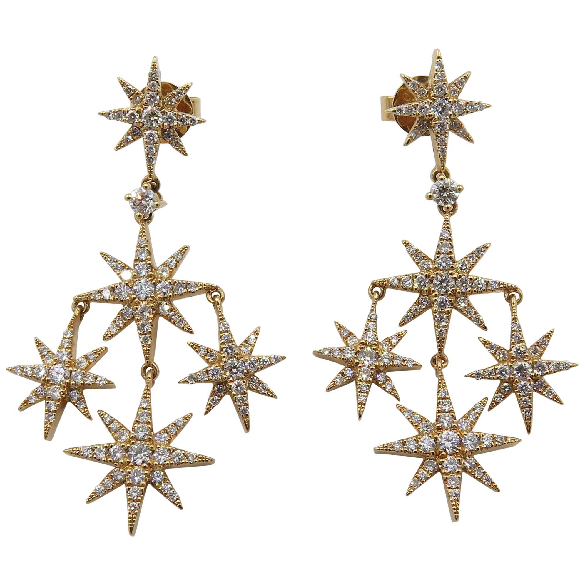 Pair of Rose Gold and Diamond Star Earrings