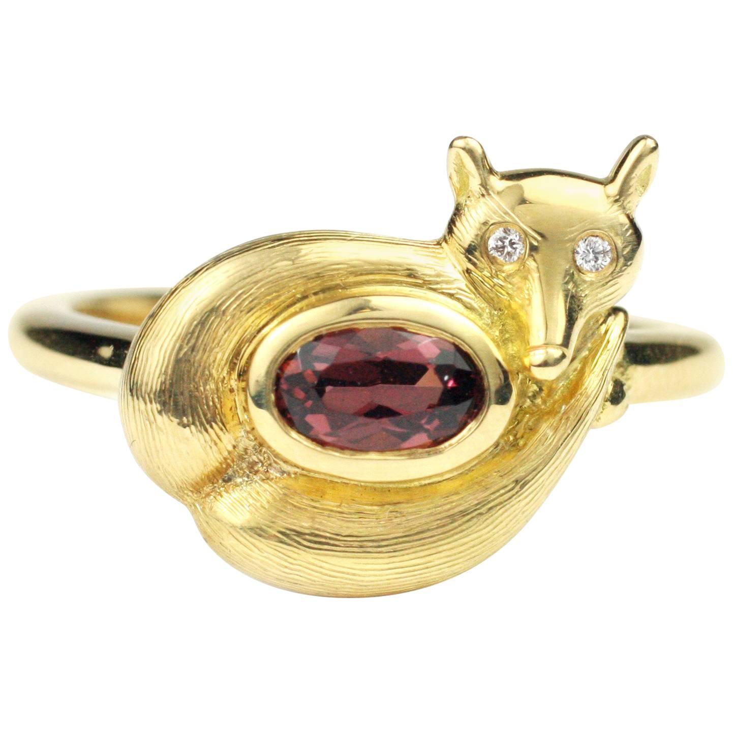 Julius Cohen Gold and Garnet Fox Ring