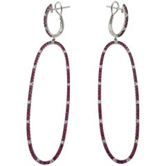 Pair of White Gold, Ruby and Diamond Dangling Earrings