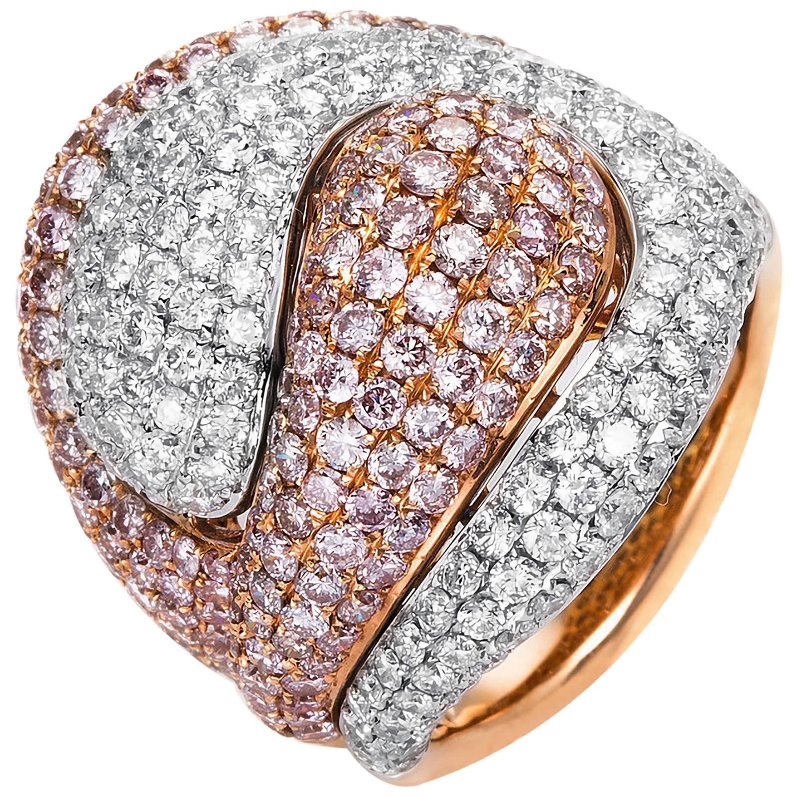 Carlos Udozzo 18 Karat Rose/White Gold Pink Diamonds Ladies Statement Ring For Sale