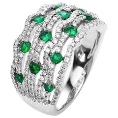 Carlos Udozzo 18 Karat White Gold Ladies Green Emeralds Diamond Cocktail Ring