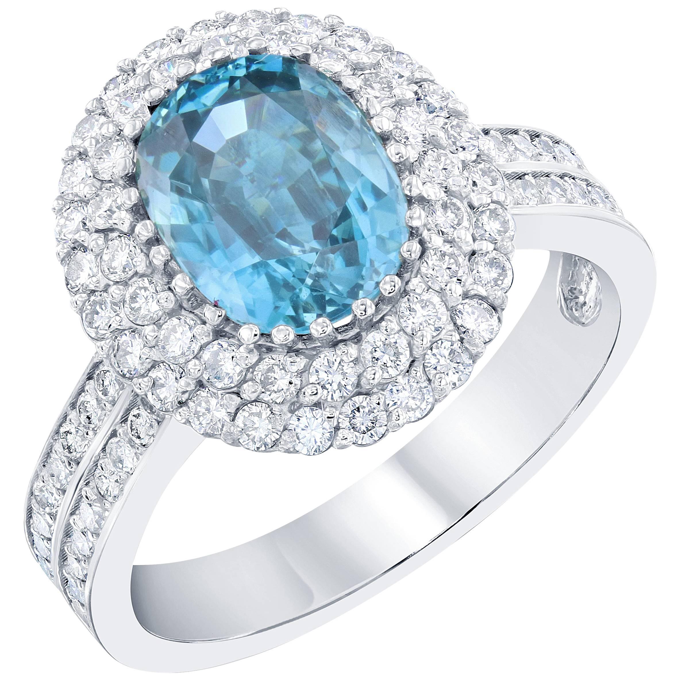 4.49 Carat Blue Zircon Diamond Ring