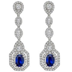 Amazing Sapphire Diamond Gold Drop Earrings