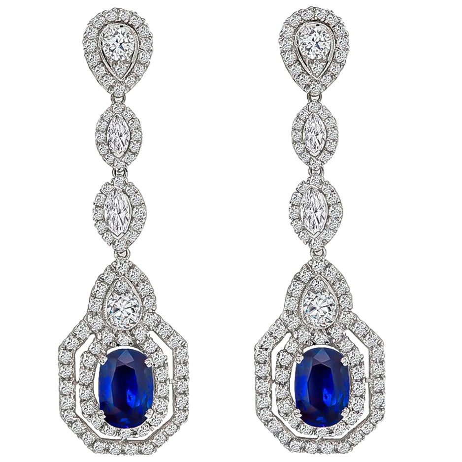 Stunning Blue Sapphire Diamond Gold Drop earrings at 1stDibs