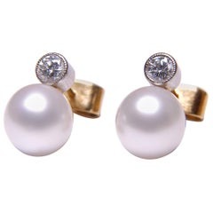 Diamond and Cultured Pearl Two-Stone Stud Earrings