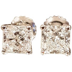 2.01 Carat GIA Certified Square Radiant Diamond Stud Earrings