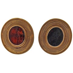 Ancient Roman Bloodstone Intaglio Gold Cufflinks