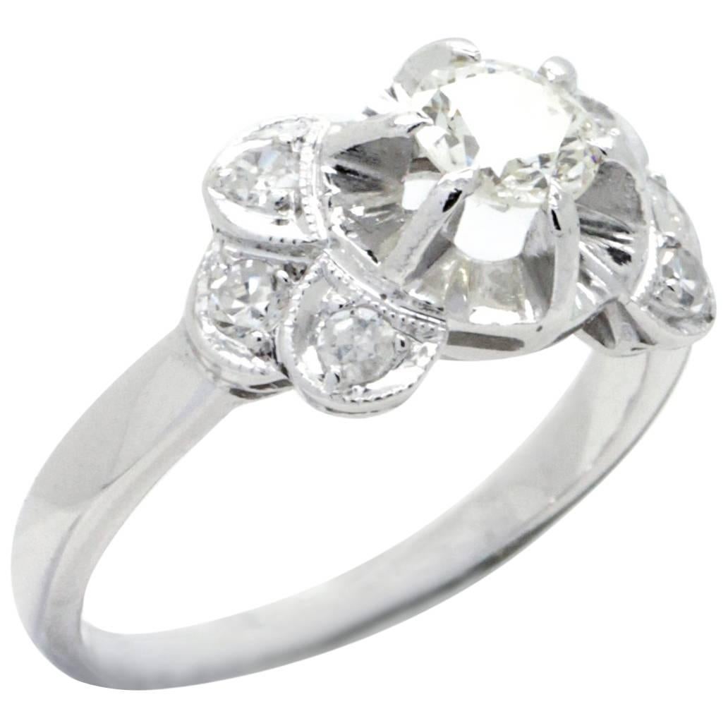 Art Deco Diamond Engagement Ring, Handmade Antique 1940s Ring For Sale