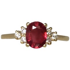 IGI Certified 1.12 Carat Ruby and Diamond Oval Cut 18 Karat Gold Engagement Ring