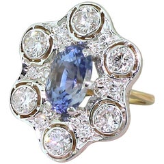 Vintage 4.85 Carat Natural Ceylon Sapphire and 1.68 Carat Diamond Ring