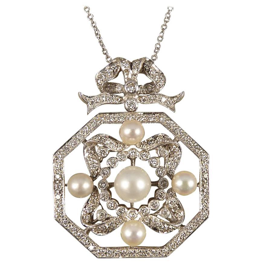 Contemporary Diamond and Pearl Necklace Set in 18 Carat White Gold